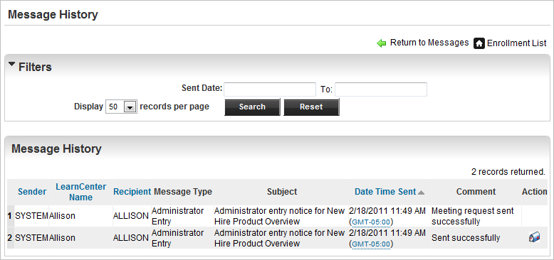 Viewing an Enrollment's Message History
