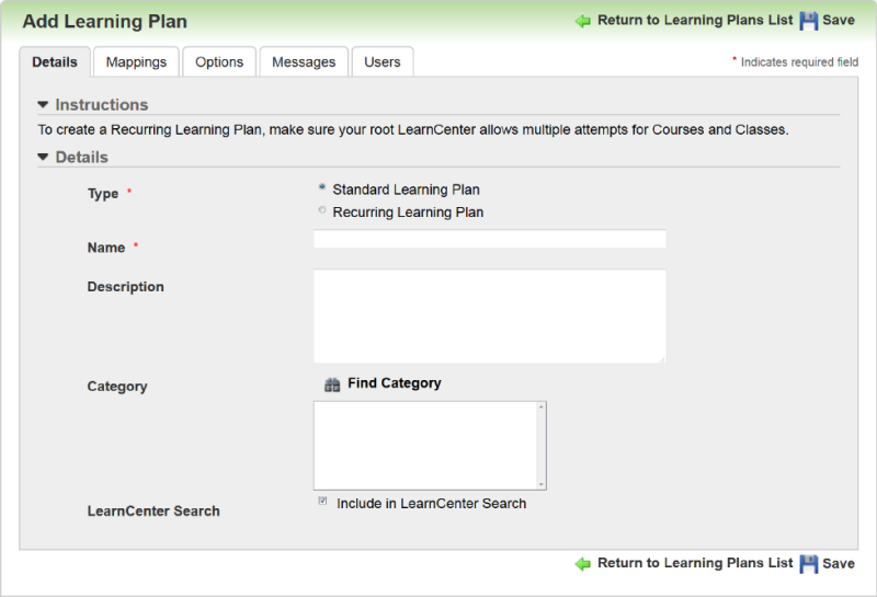 Adding a New Learning Plan