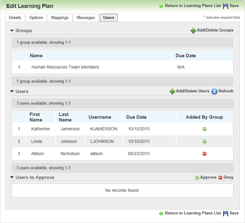 Mapping Users to a Learning Plan